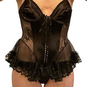 Vintage Secret Treasures Teddy Sz S Black Sheer Lace Bodysuit Sexy Babydoll